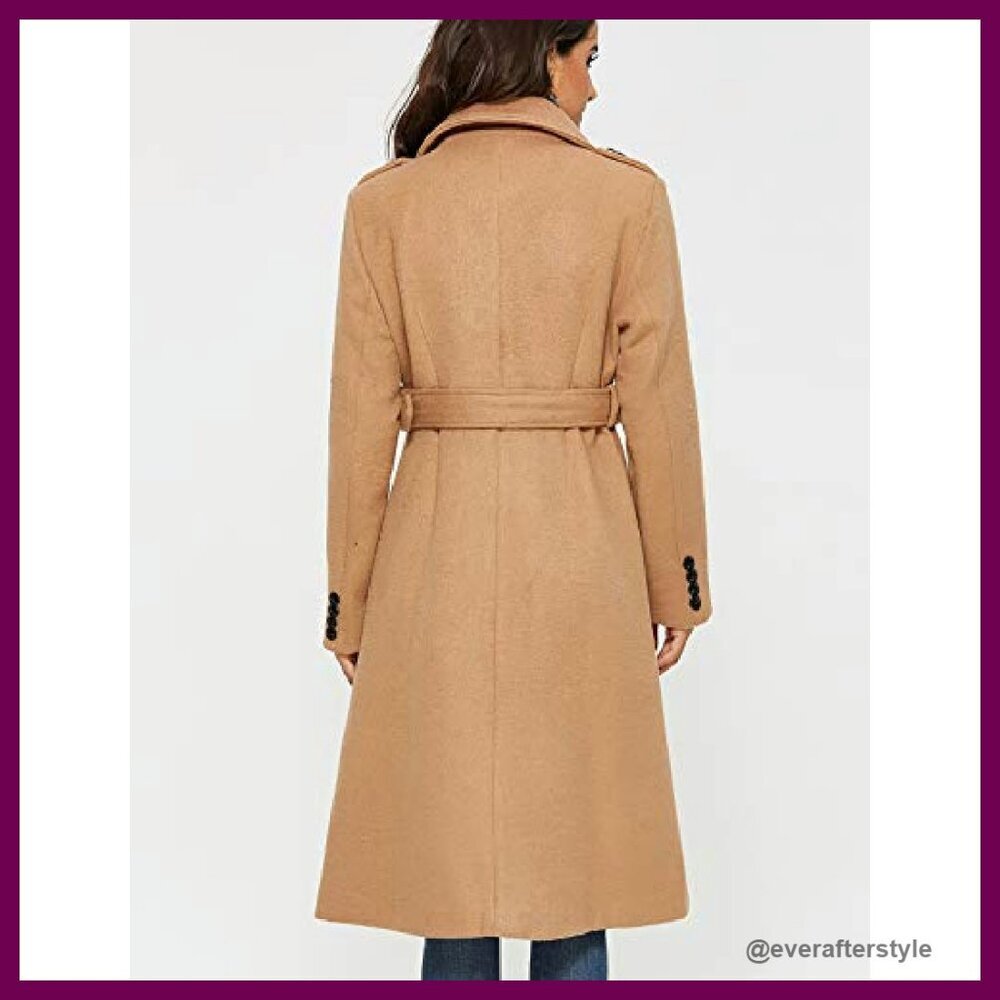 Wool Pea Coat Double Breasted Trench Classic Elegant Winter Long Coat - Picture 6 of 8